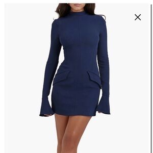 House of CB Mahalia Long Sleeve Minidress Spruce Blue Size XS